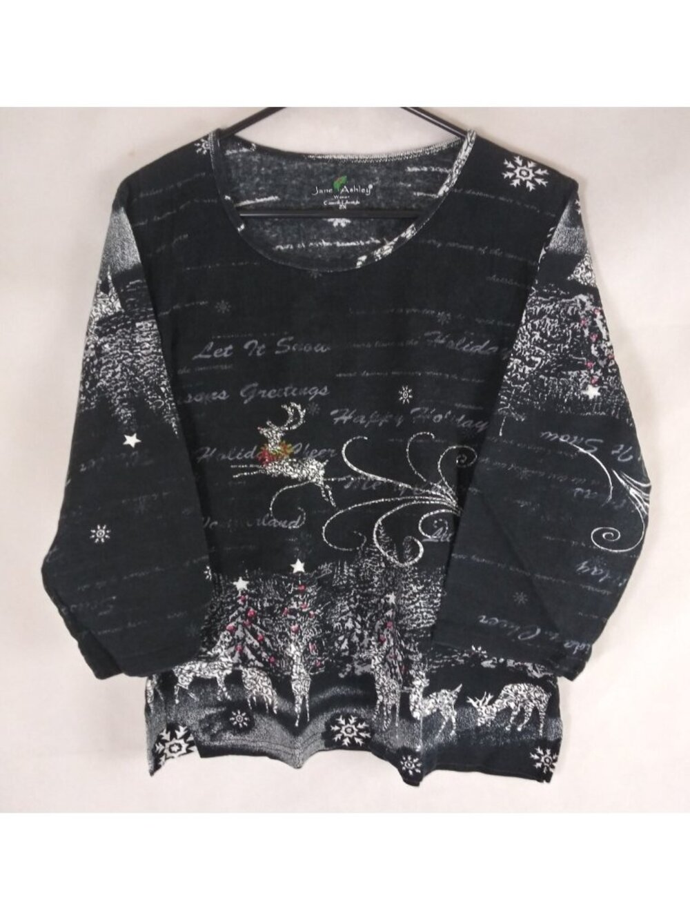 Jane Ashley Woman Casual Lifestyle Beaded Reindeer Shirt Size 2X